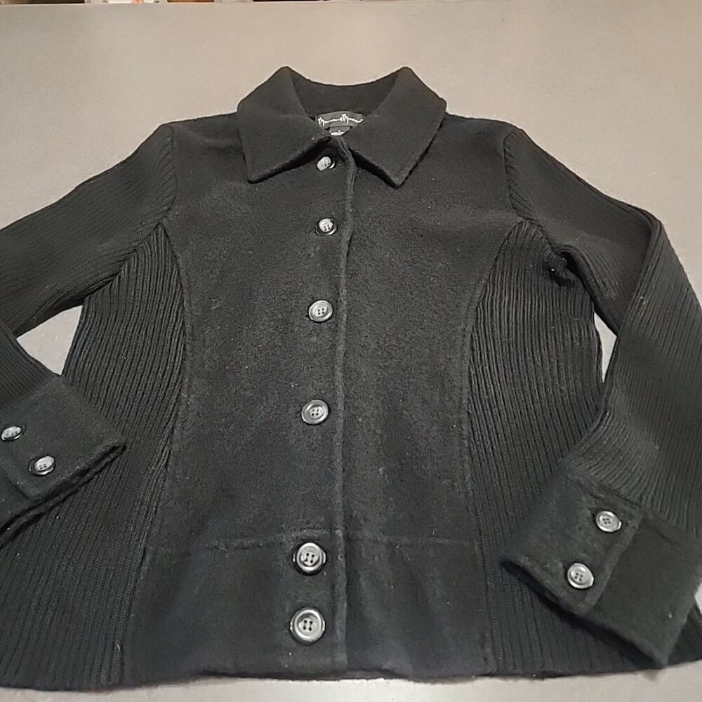 Mercer & Madison Women's Sz Lrg 100% wool Black button-down sweater